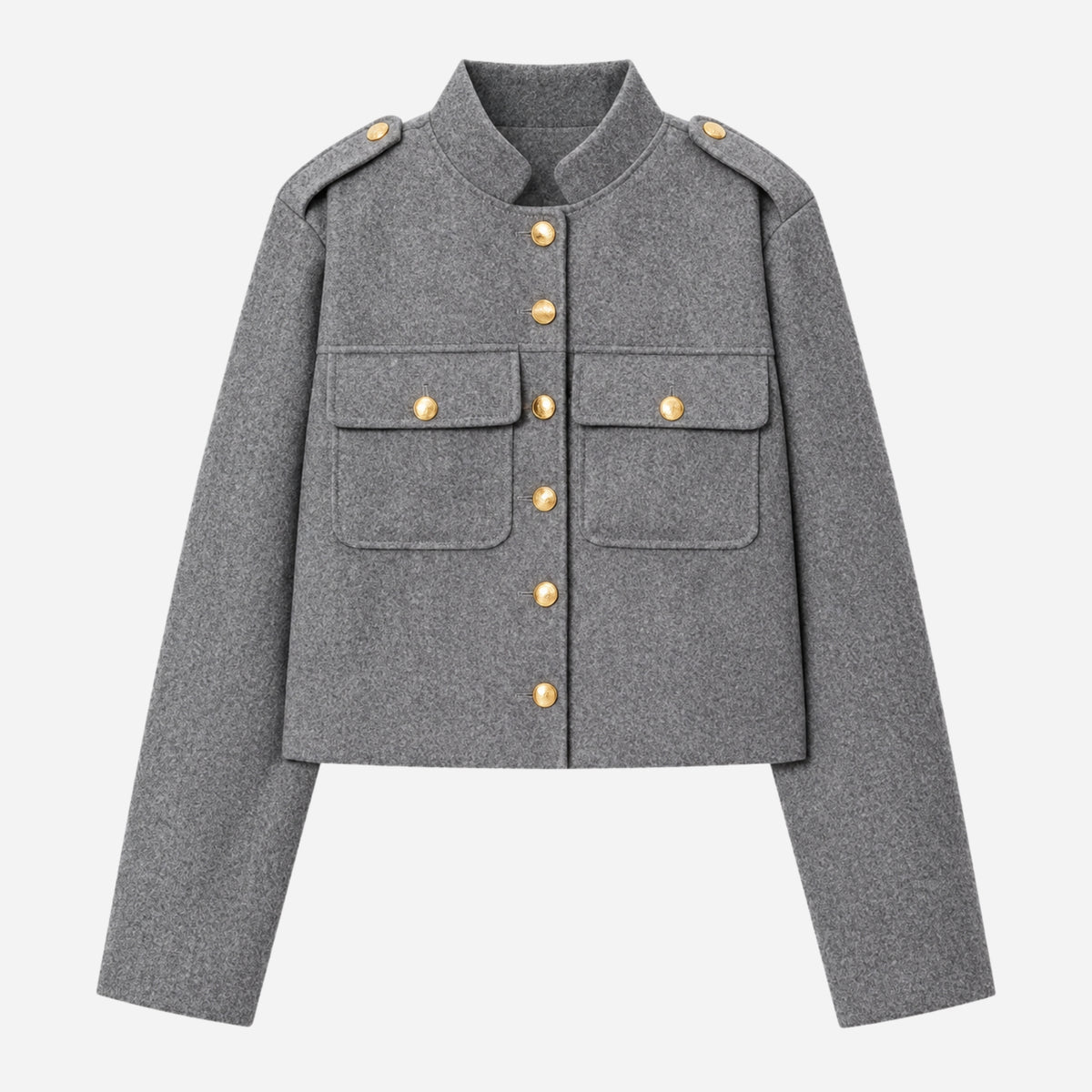 Women’s Epaulette Button-Front Cropped Jacket-Fowsa