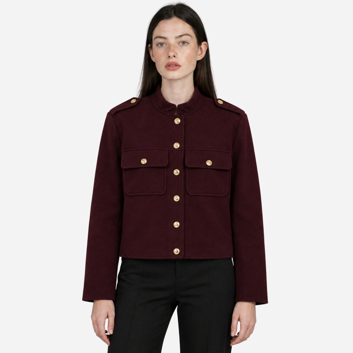 Women’s Epaulette Button-Front Cropped Jacket-Fowsa