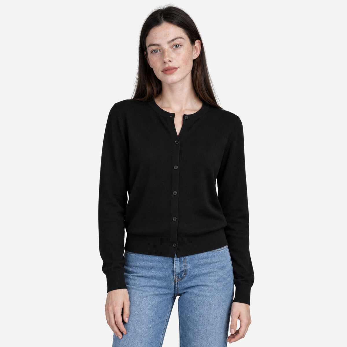 Women’s Fine-Knit Button-Front Cardigan Jumper-Fowsa