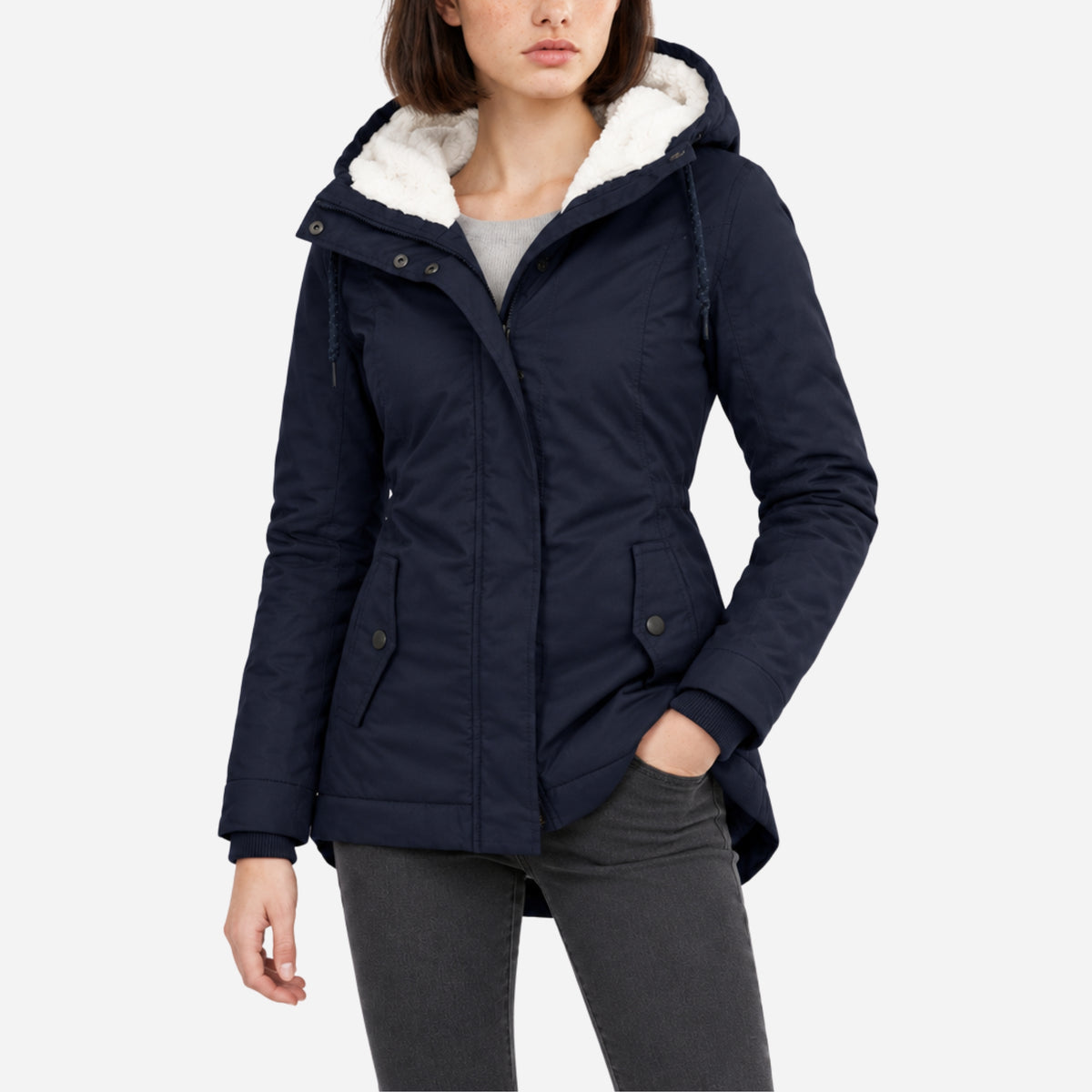 Women’s Fleece-Lined Drawcord-Hood Utility Jacket-Fowsa