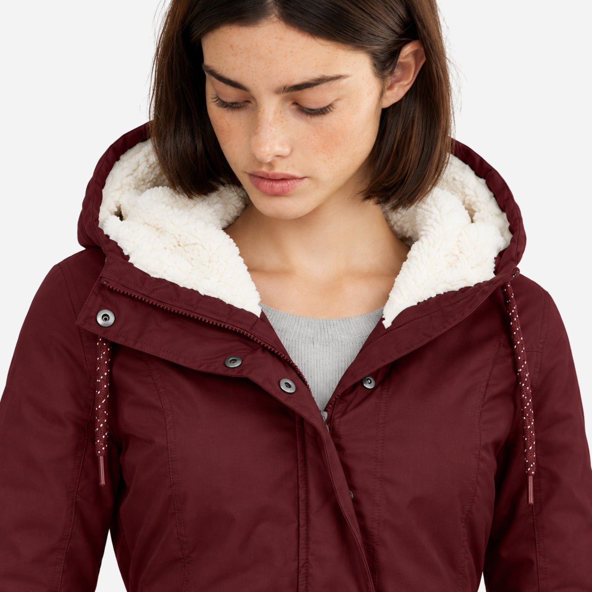 Women’s Fleece-Lined Drawcord-Hood Utility Jacket-Fowsa