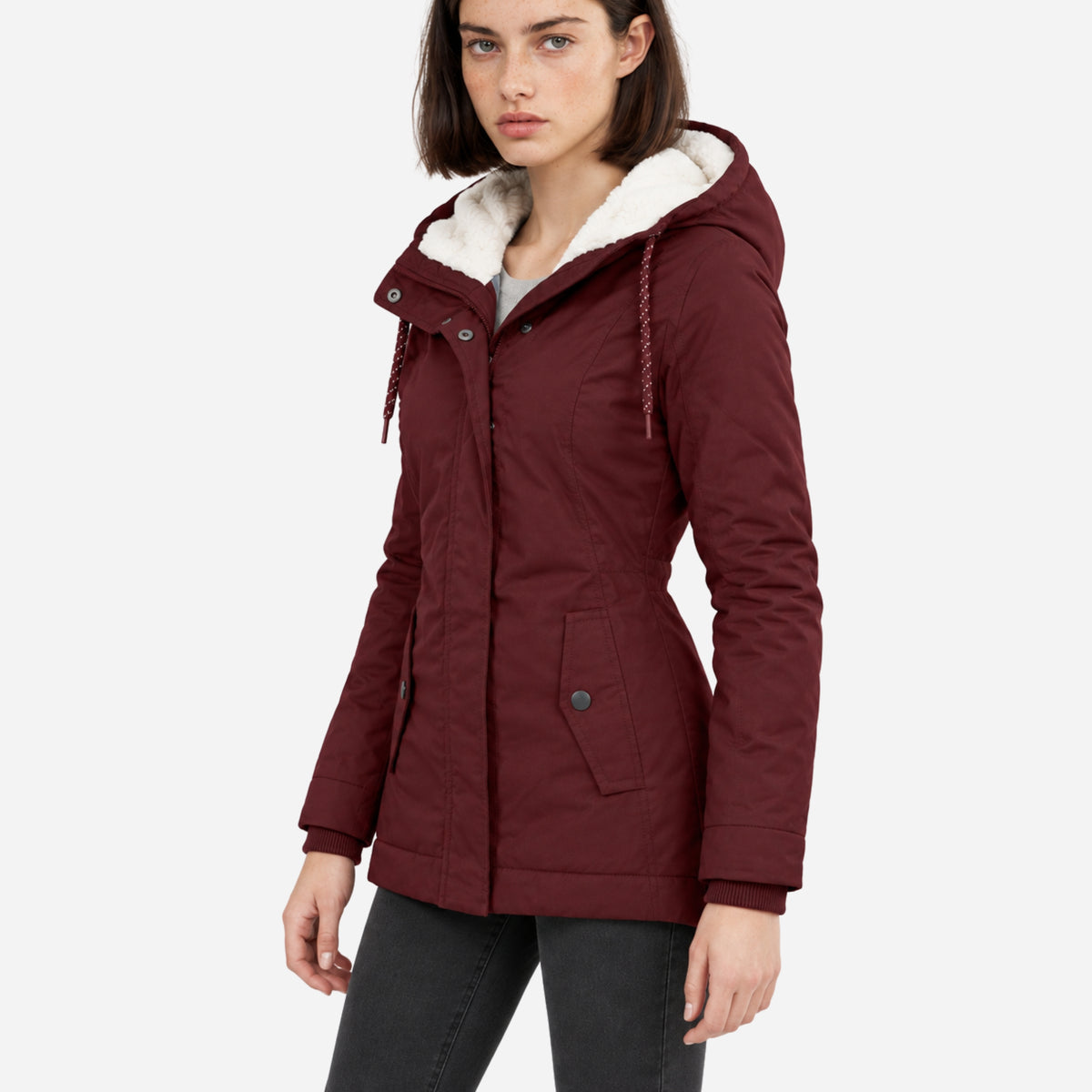 Women’s Fleece-Lined Drawcord-Hood Utility Jacket-Fowsa