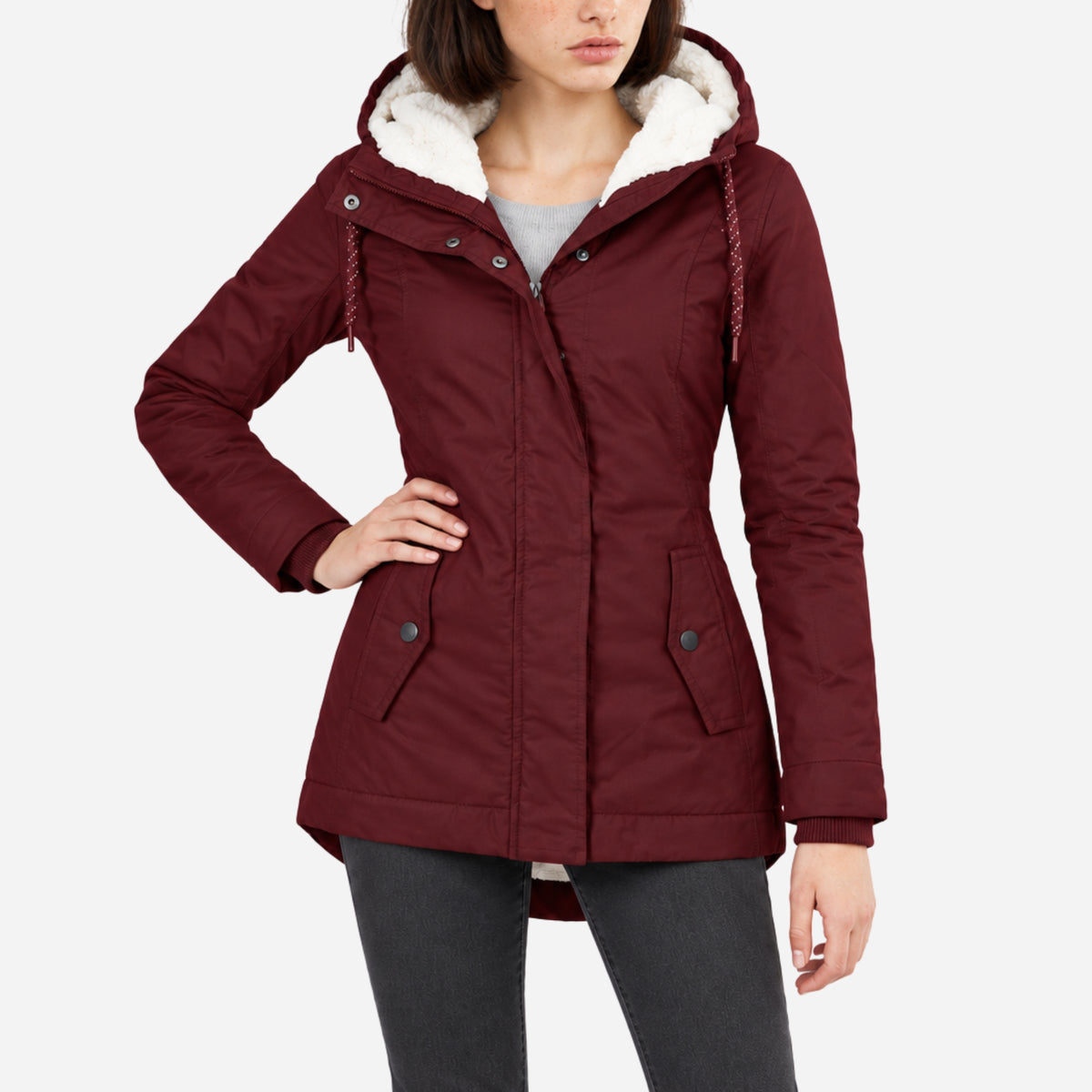 Women’s Fleece-Lined Drawcord-Hood Utility Jacket-Fowsa