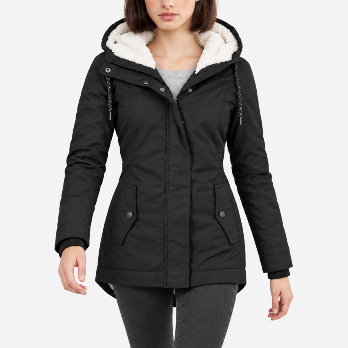 Women’s Fleece-Lined Drawcord-Hood Utility Jacket-Fowsa