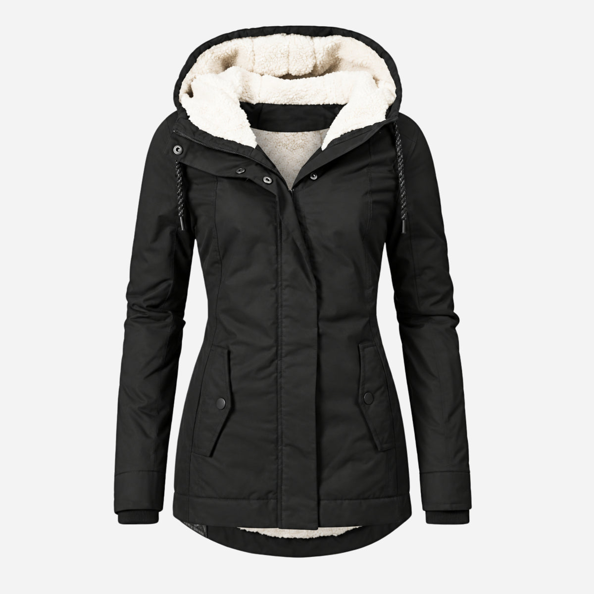 Women’s Fleece-Lined Drawcord-Hood Utility Jacket-Fowsa