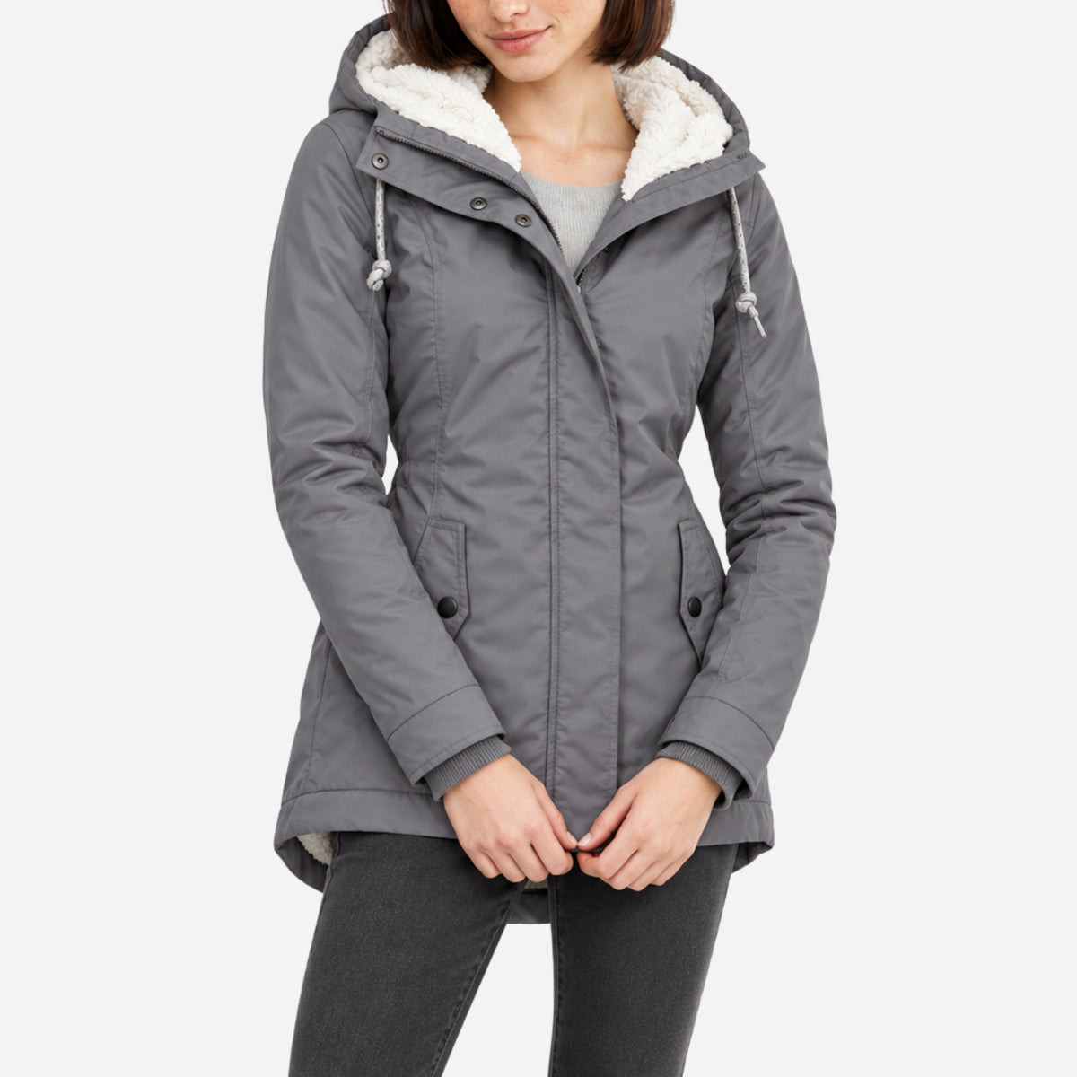 Women’s Fleece-Lined Drawcord-Hood Utility Jacket-Fowsa
