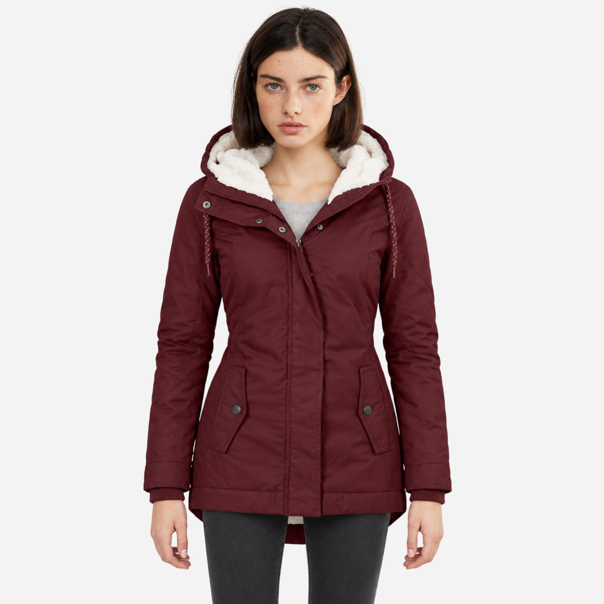 Women’s Fleece-Lined Drawcord-Hood Utility Jacket-Fowsa
