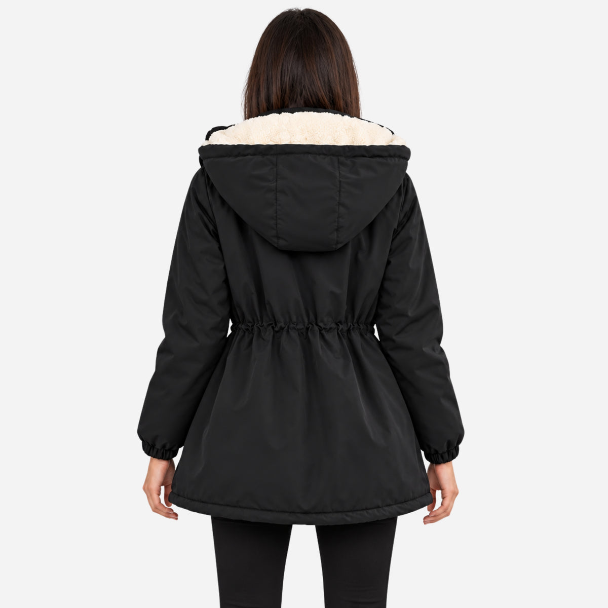 Women’s Fleece-Lined Drawstring-Waist Hooded Jacket-Fowsa