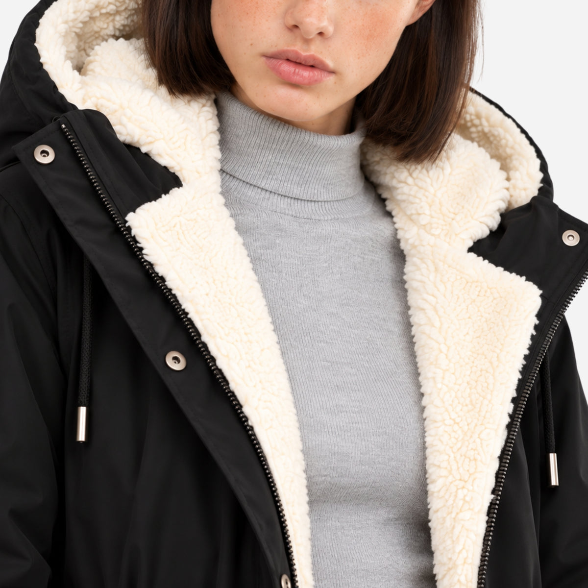 Women’s Fleece-Lined Drawstring-Waist Hooded Jacket-Fowsa