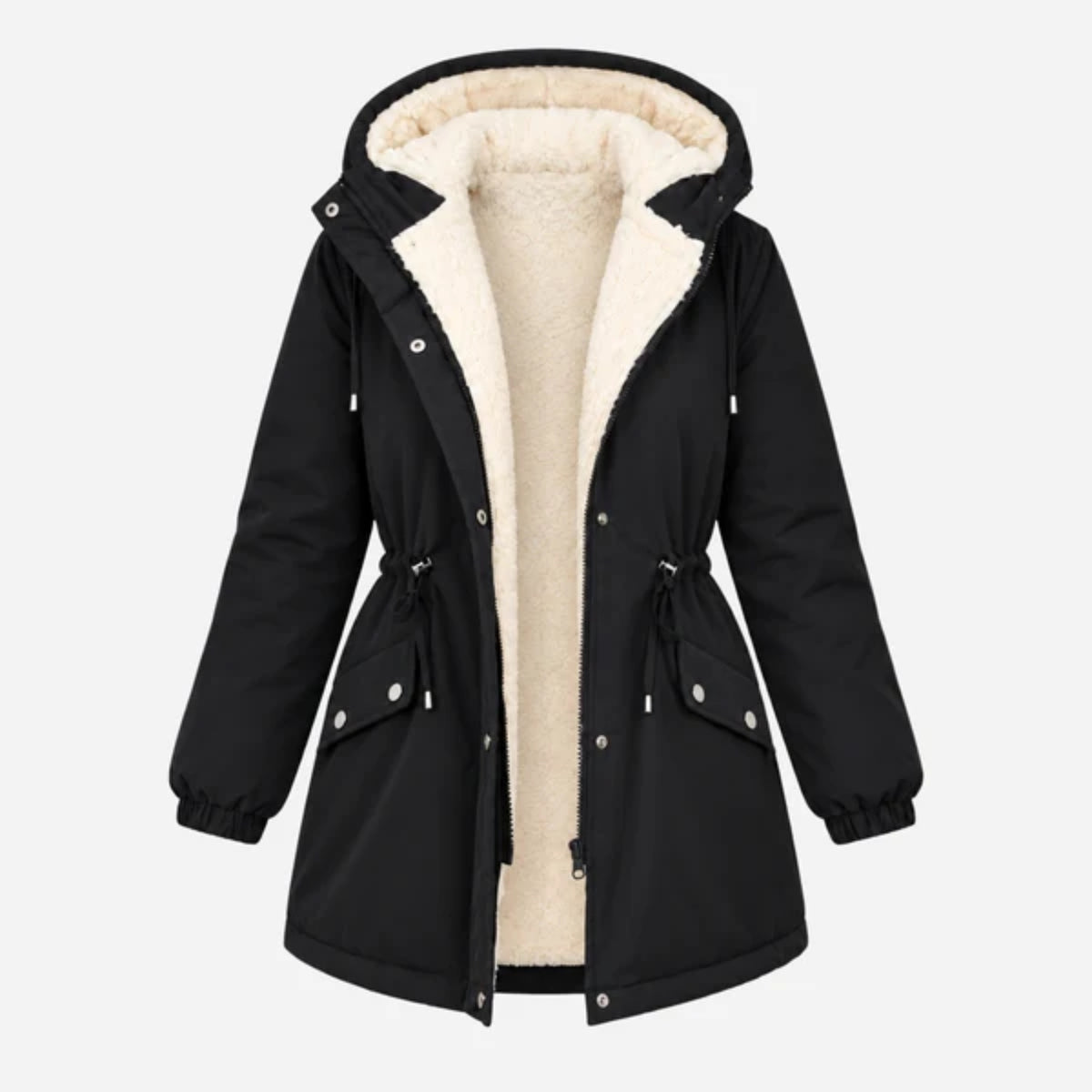 Women’s Fleece-Lined Drawstring-Waist Hooded Jacket-Fowsa