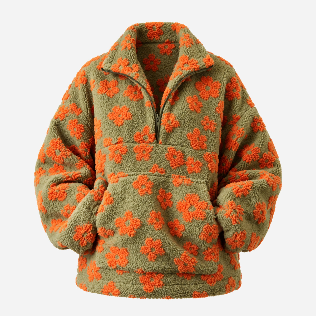 Women’s Floral Half-Zip Fleece Pullover Jacket-Fowsa