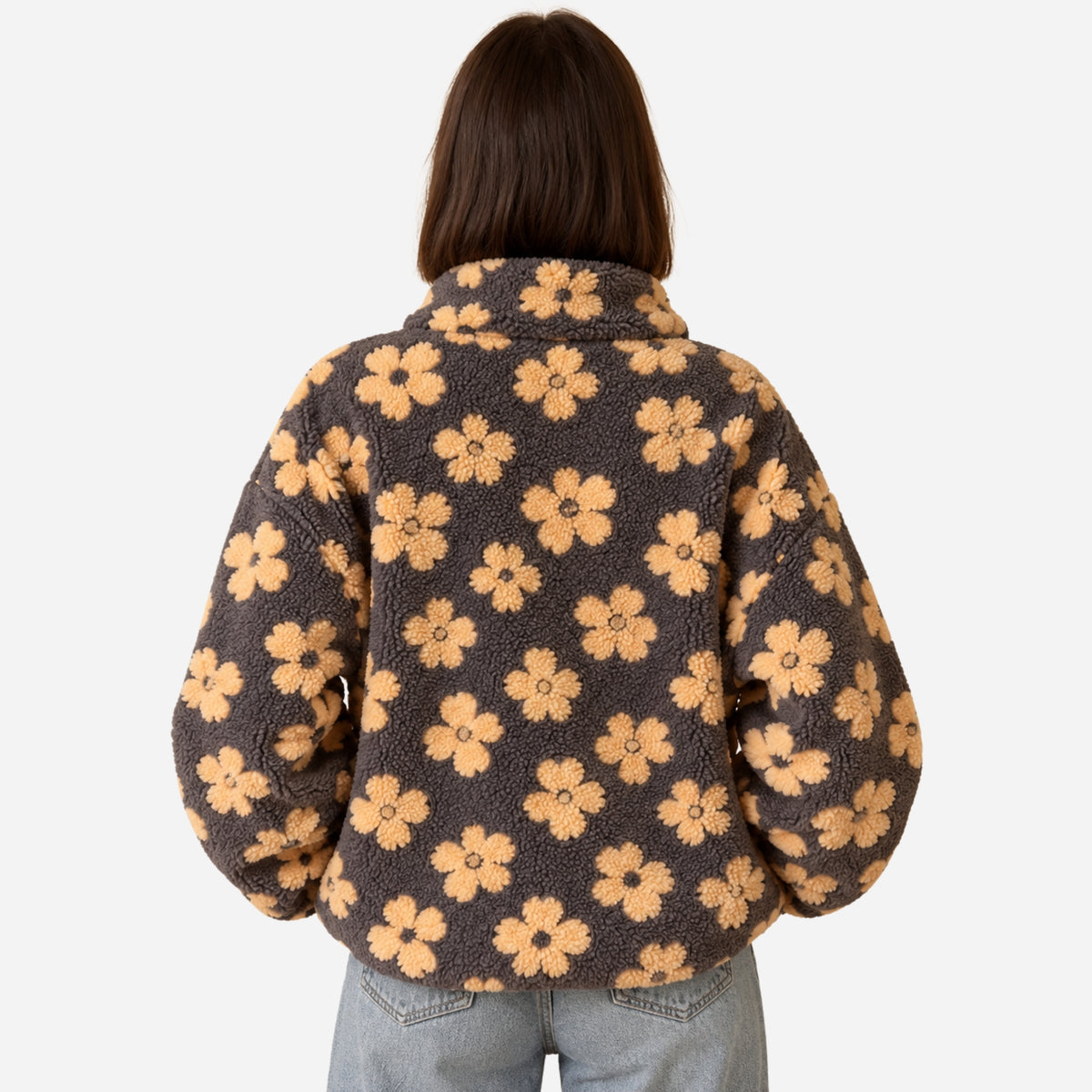 Women’s Floral Half-Zip Fleece Pullover Jacket-Fowsa