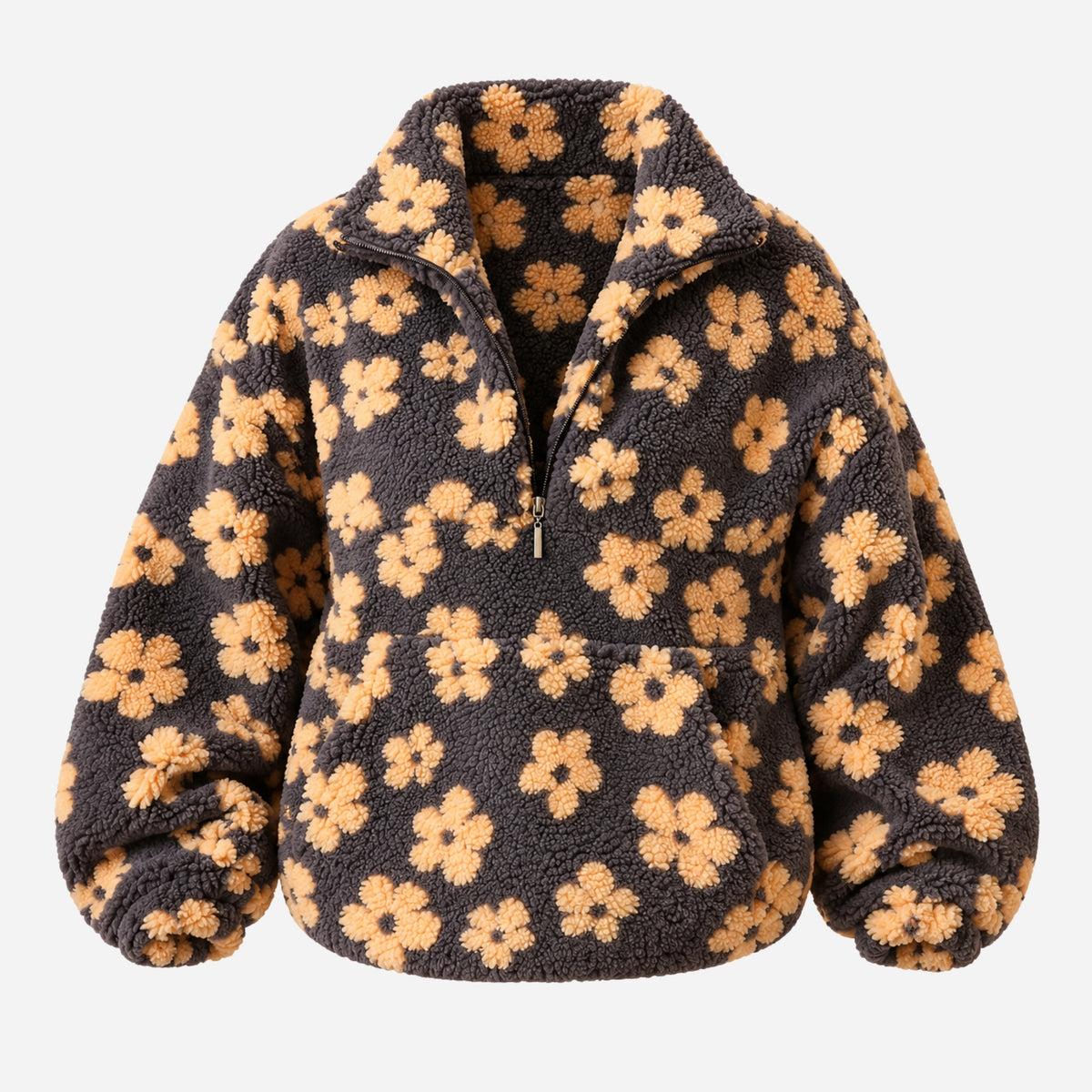 Women’s Floral Half-Zip Fleece Pullover Jacket-Fowsa