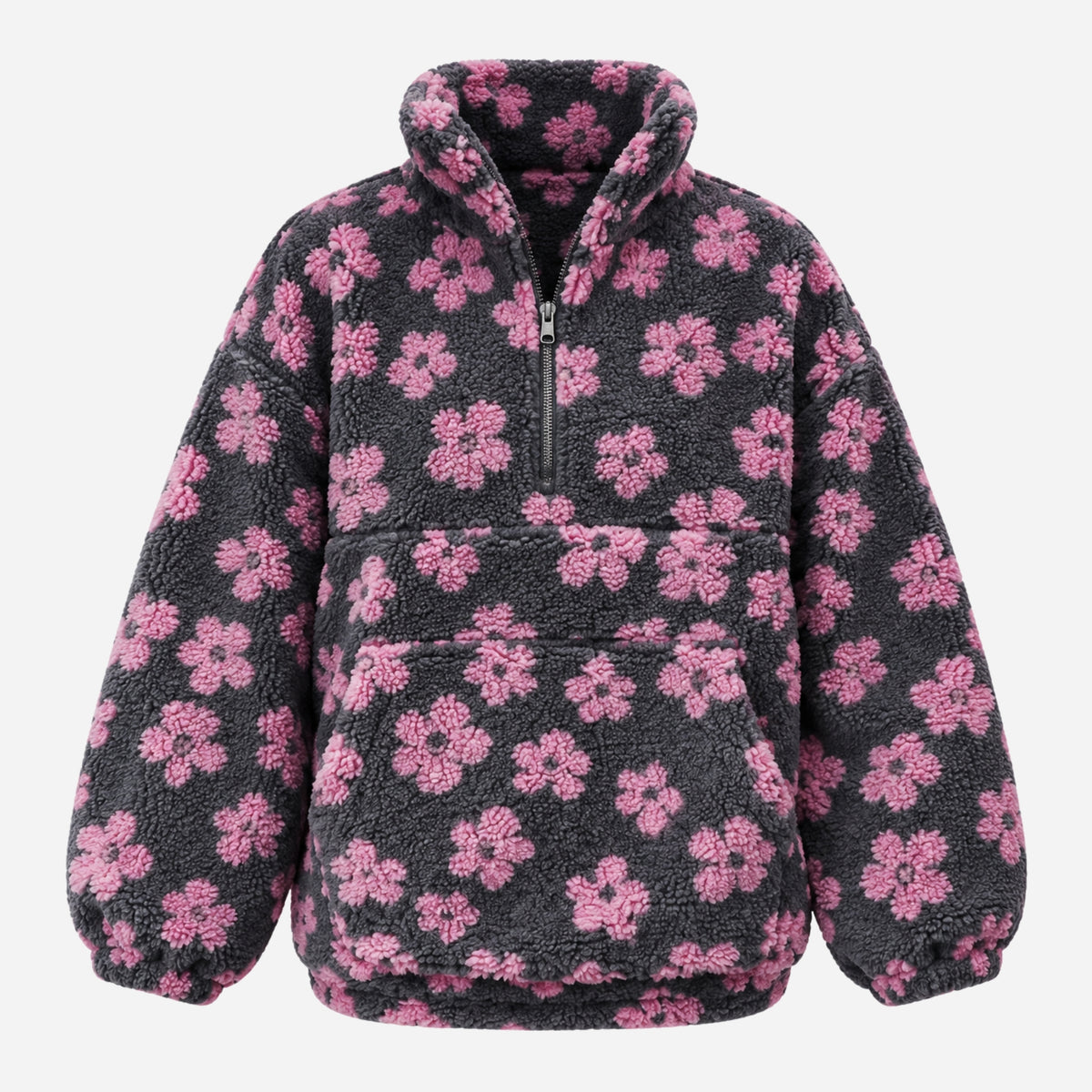 Women’s Floral Half-Zip Fleece Pullover Jacket-Fowsa