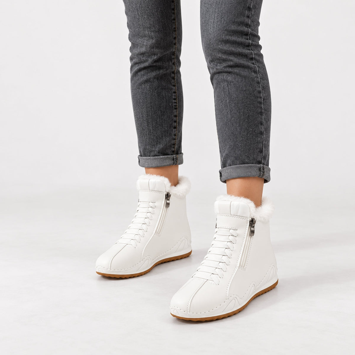 Women's Fur-Lined Lace-Up Ankle Winter Boots-Fowsa