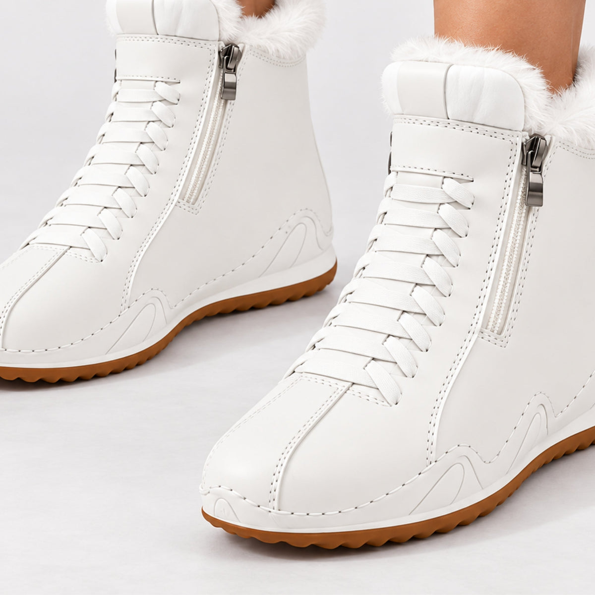 Women's Fur-Lined Lace-Up Ankle Winter Boots-Fowsa