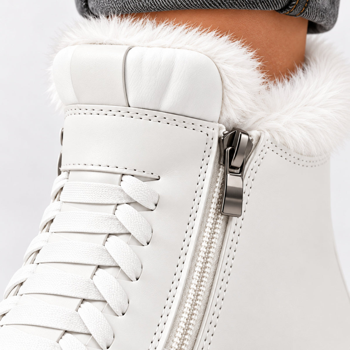 Women's Fur-Lined Lace-Up Ankle Winter Boots-Fowsa