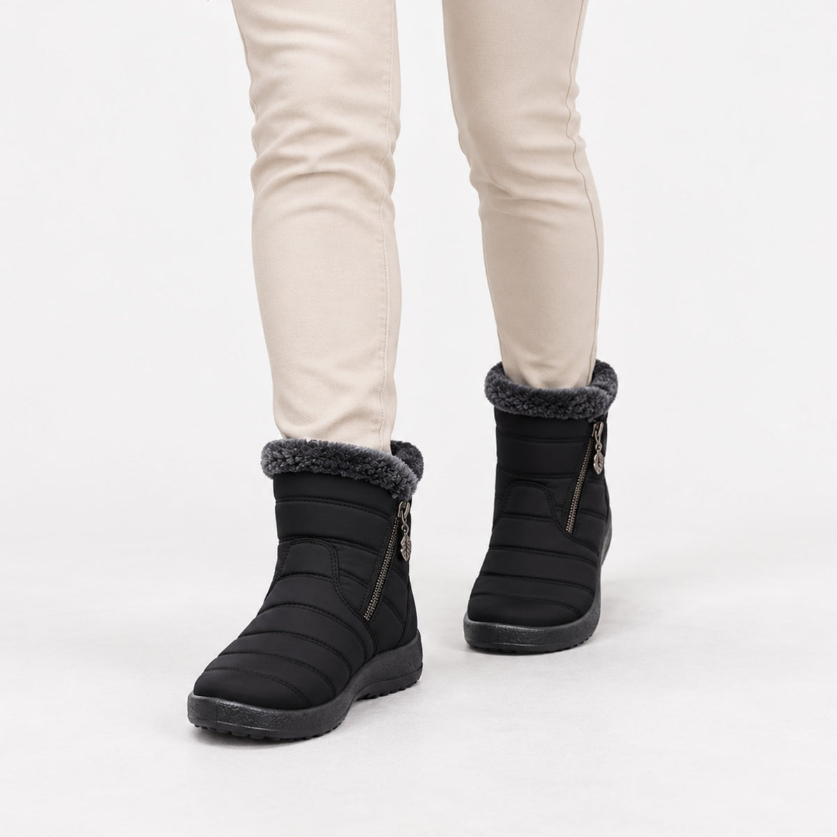 Women's Fur-Lined Side-Zip Winter Boots-Fowsa