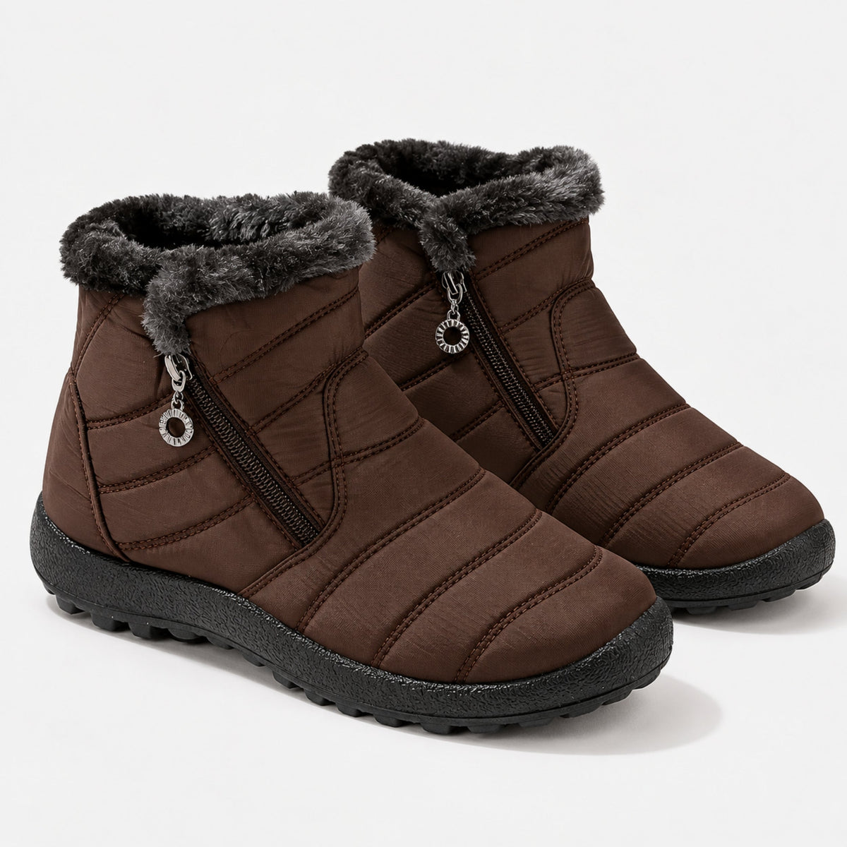 Women's Fur-Lined Side-Zip Winter Boots-Fowsa