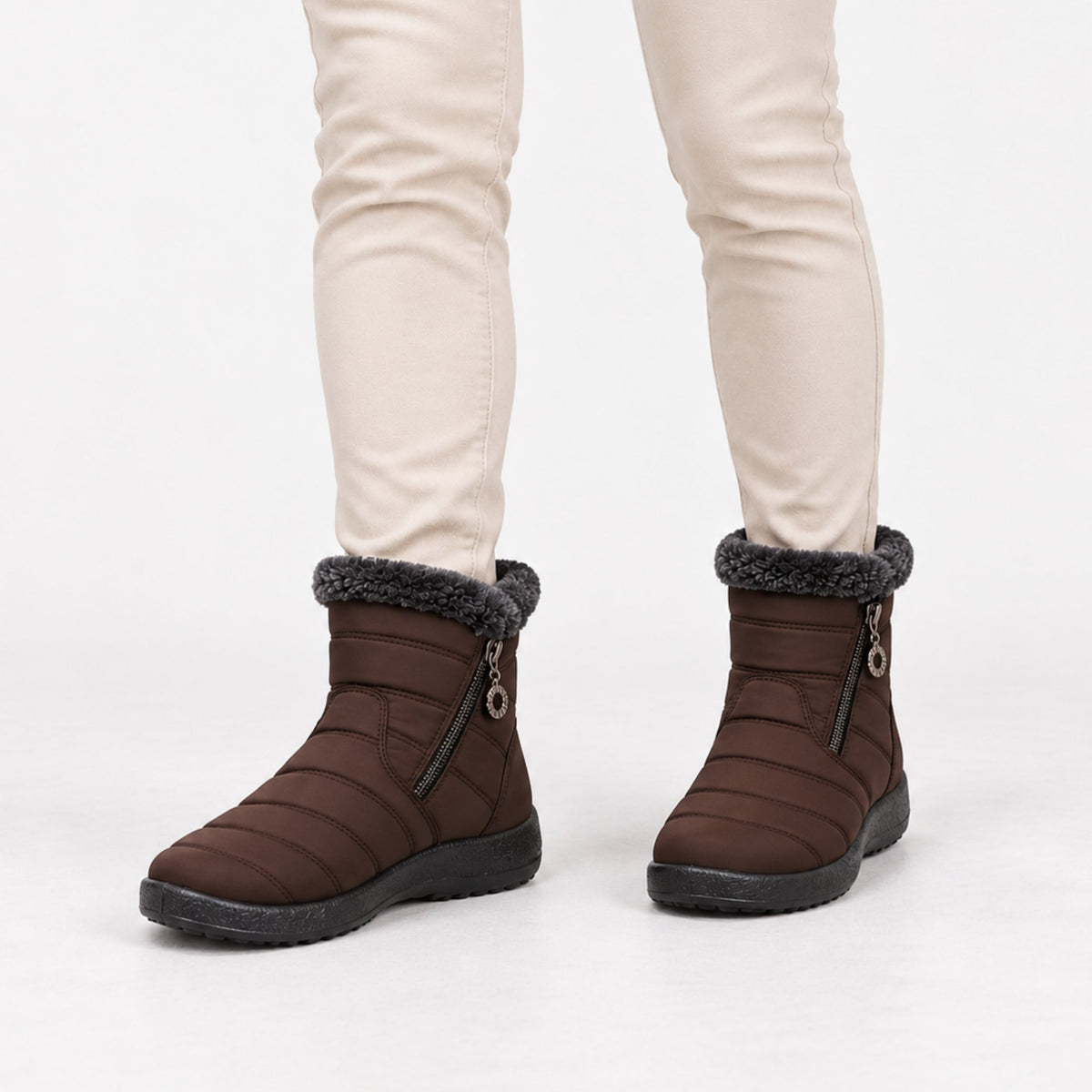 Women's Fur-Lined Side-Zip Winter Boots-Fowsa