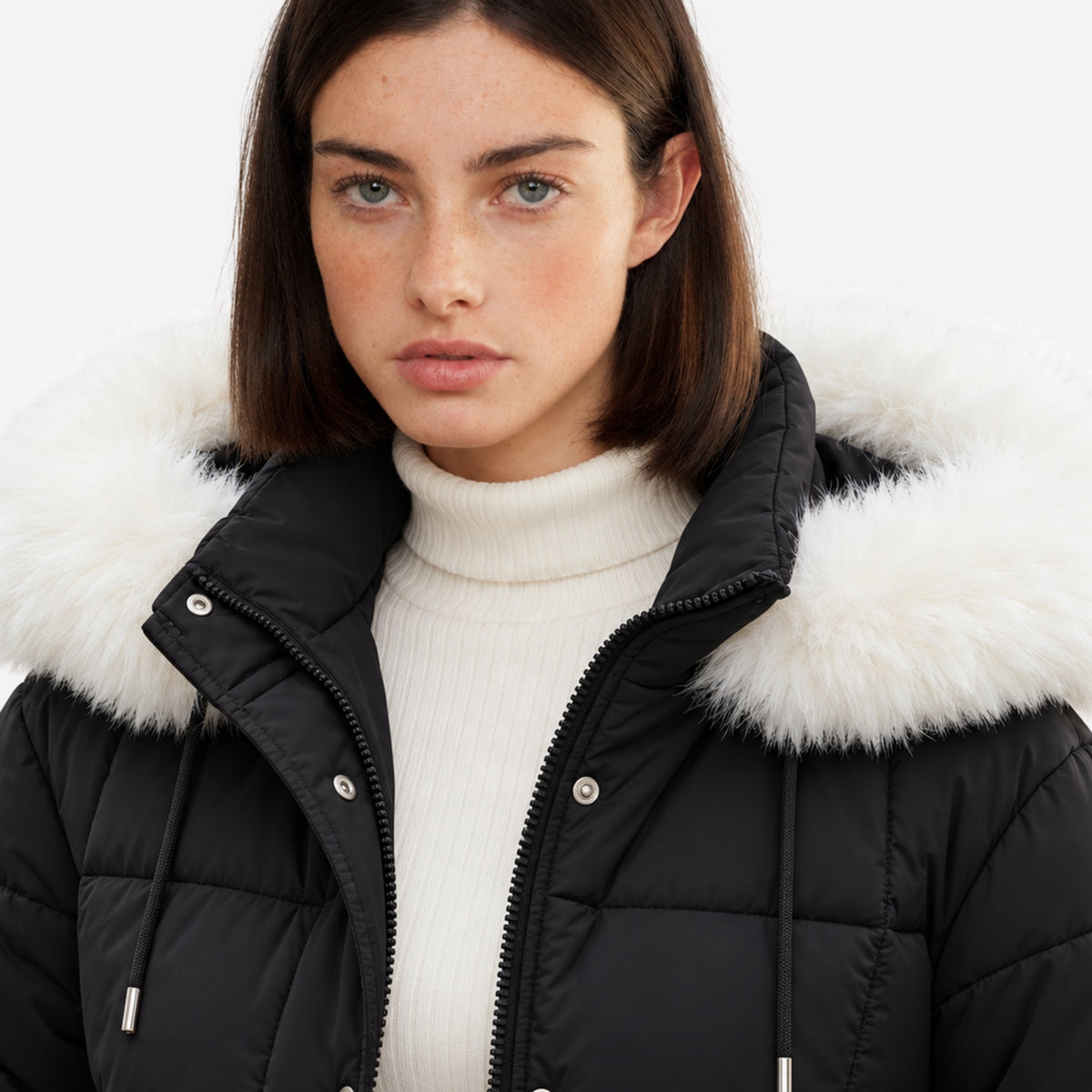 Women’s Fur-Trim Hooded Cropped Puffer Jacket-Fowsa