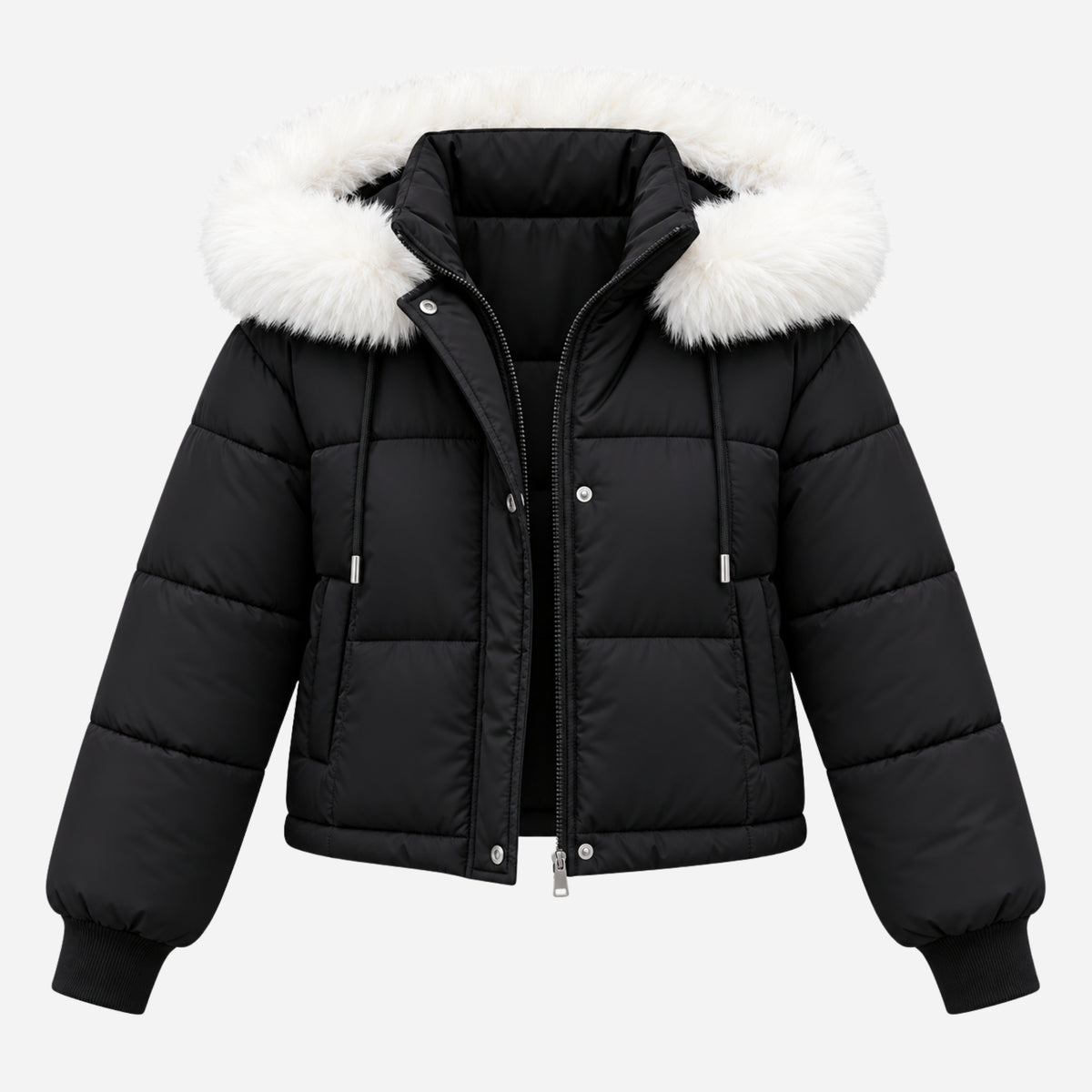 Women’s Fur-Trim Hooded Cropped Puffer Jacket-Fowsa