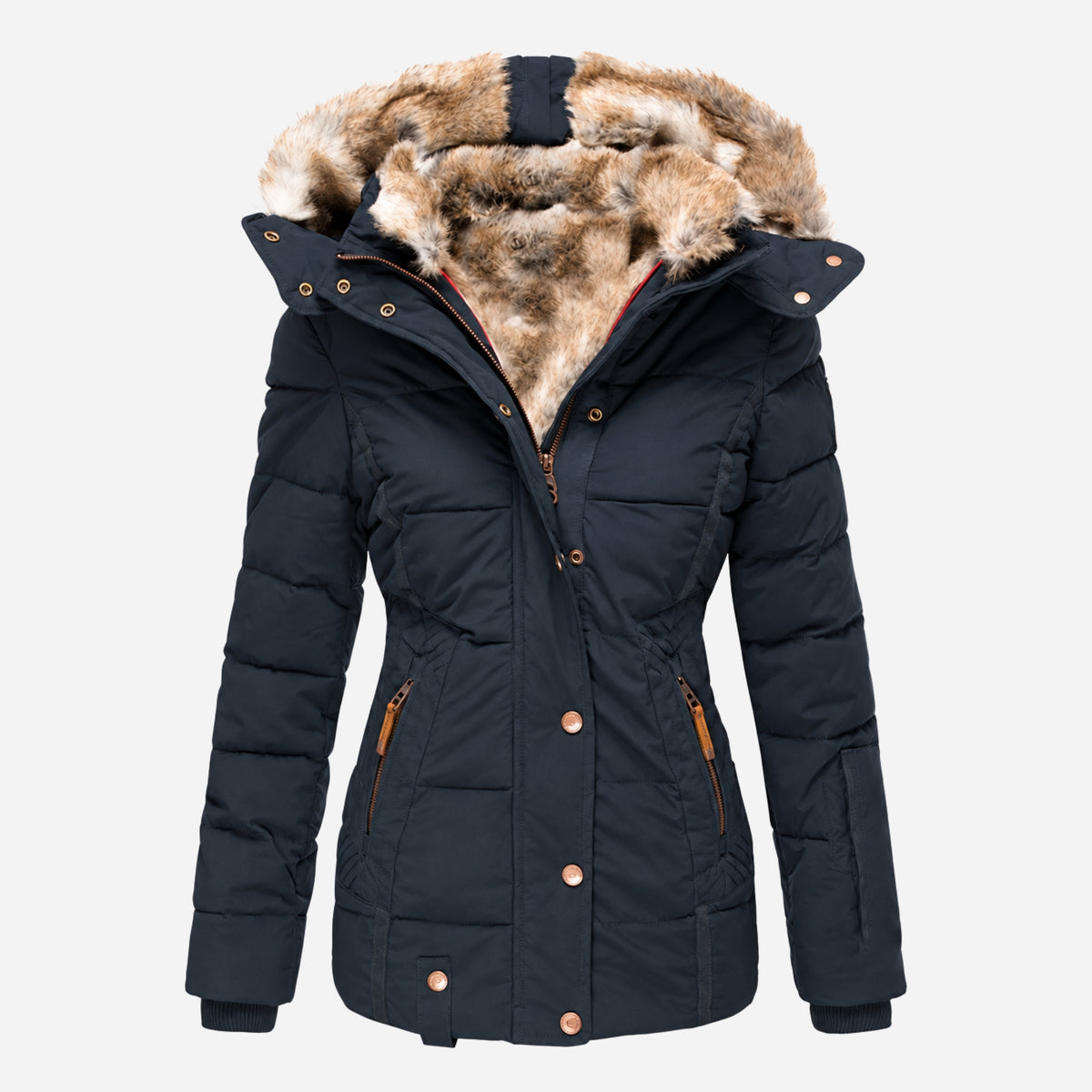 Women’s Fur-Trim Hooded Parka Puffer Jacket-Fowsa
