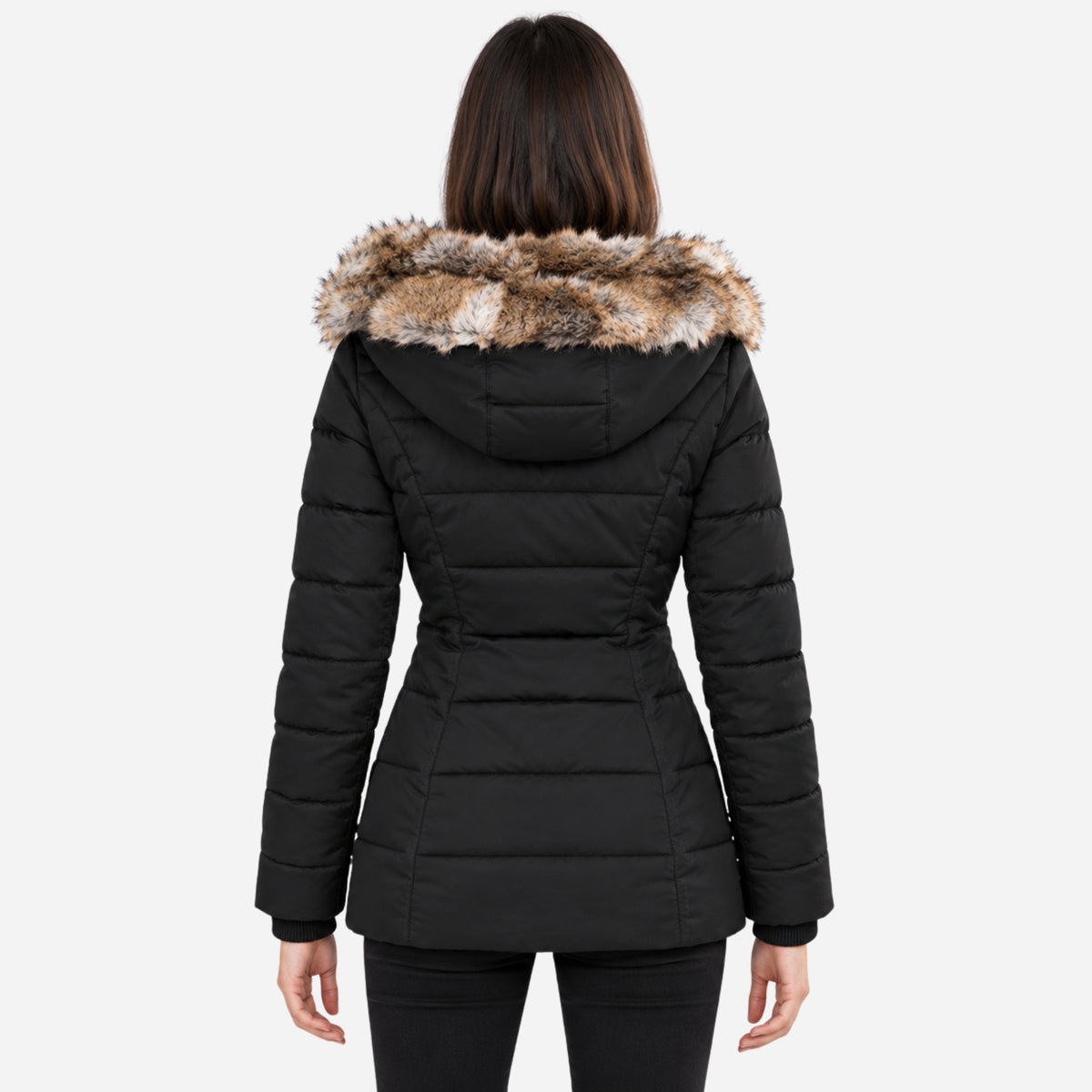 Women’s Fur-Trim Hooded Parka Puffer Jacket-Fowsa