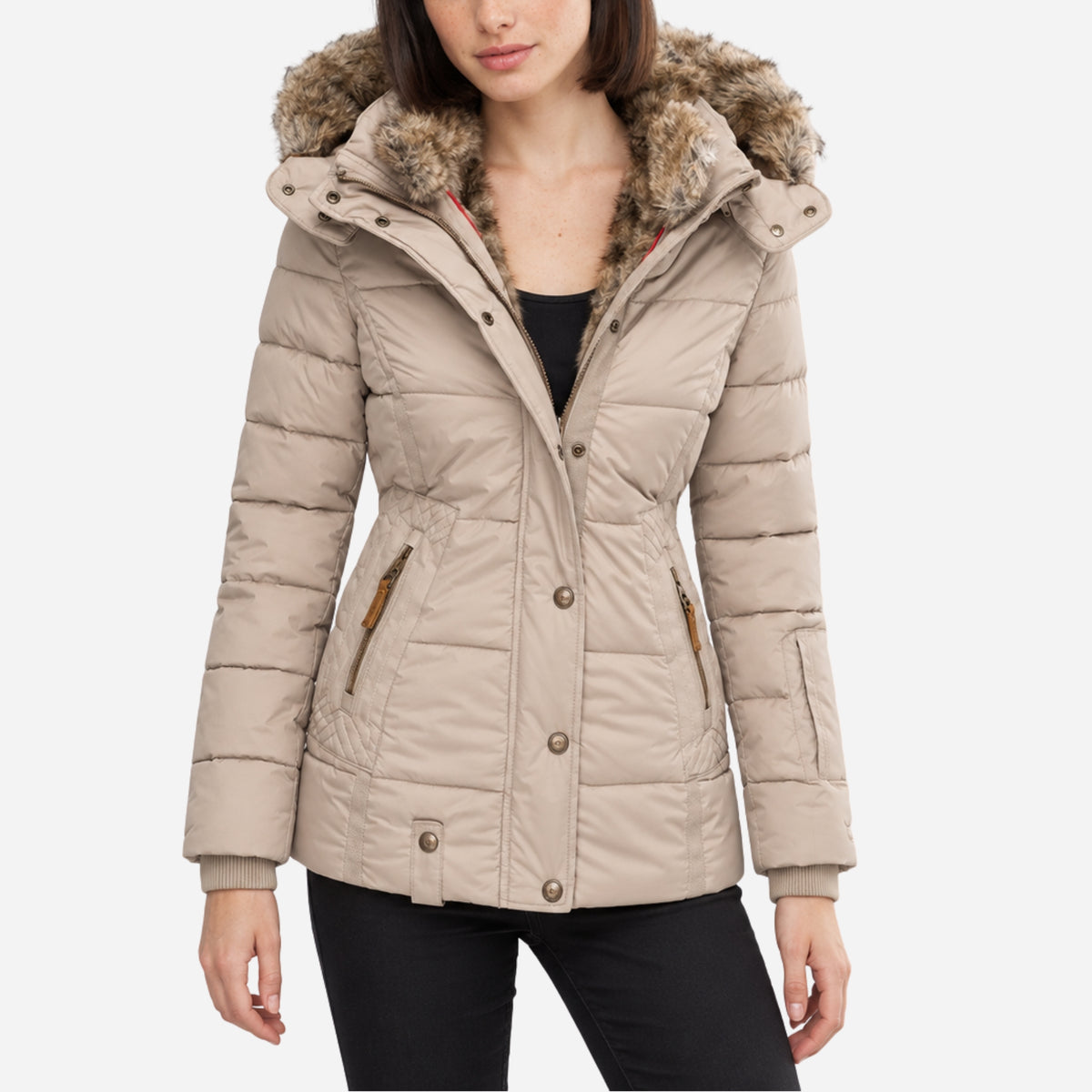 Women’s Fur-Trim Hooded Parka Puffer Jacket-Fowsa