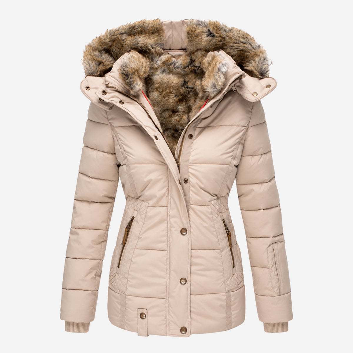 Women’s Fur-Trim Hooded Parka Puffer Jacket-Fowsa