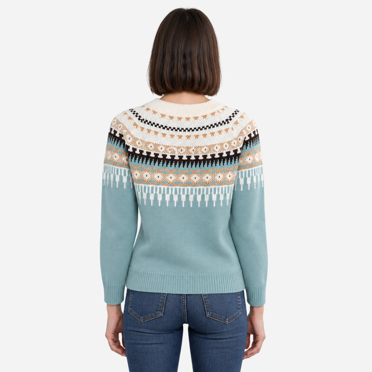 Women’s Geometric Openwork-Yoke Knitted Jumper-Fowsa
