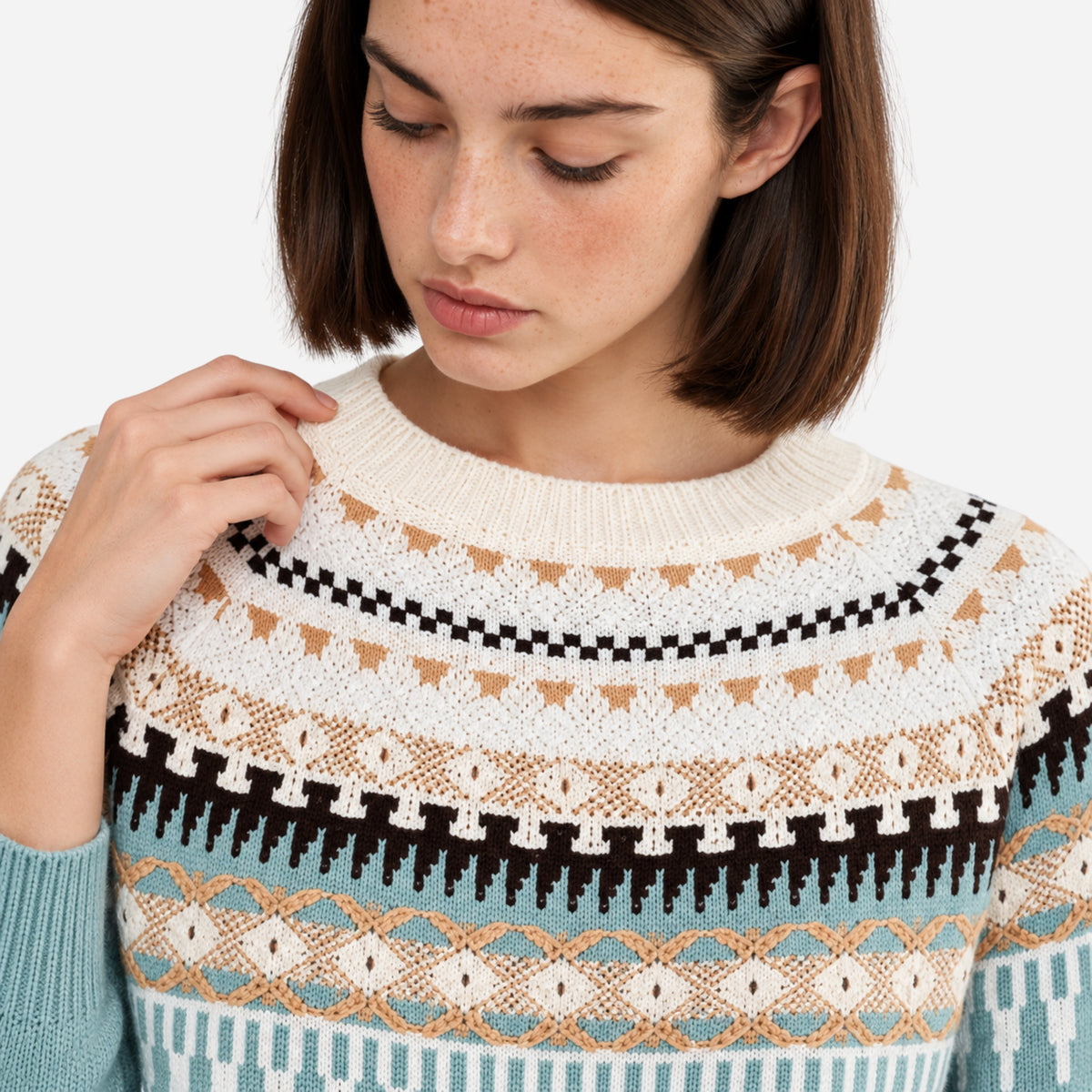 Women’s Geometric Openwork-Yoke Knitted Jumper-Fowsa