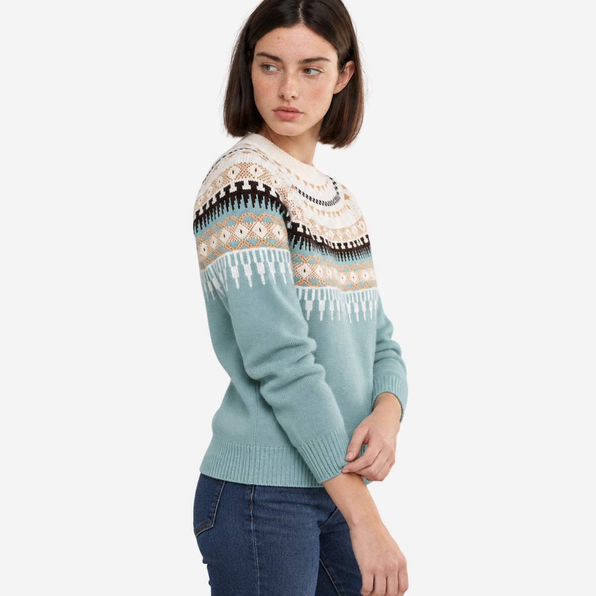 Women’s Geometric Openwork-Yoke Knitted Jumper-Fowsa