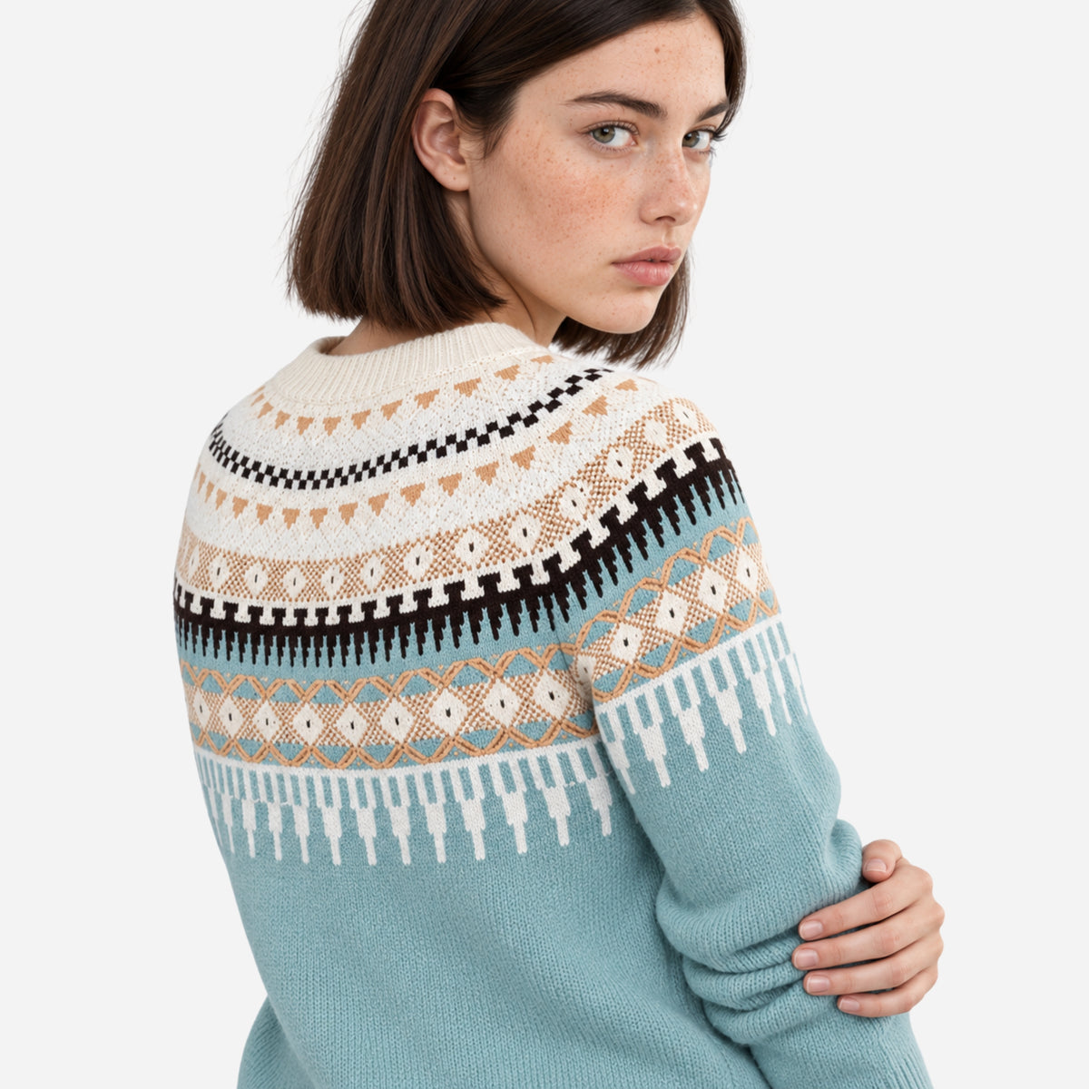 Women’s Geometric Openwork-Yoke Knitted Jumper-Fowsa