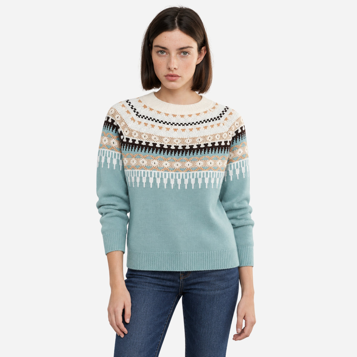 Women’s Geometric Openwork-Yoke Knitted Jumper-Fowsa