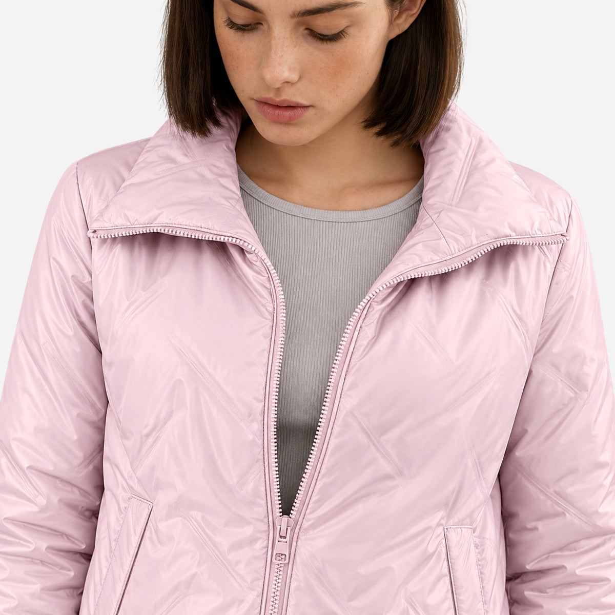 Women’s Geometric-Quilted High-Neck Padded Jacket-Fowsa