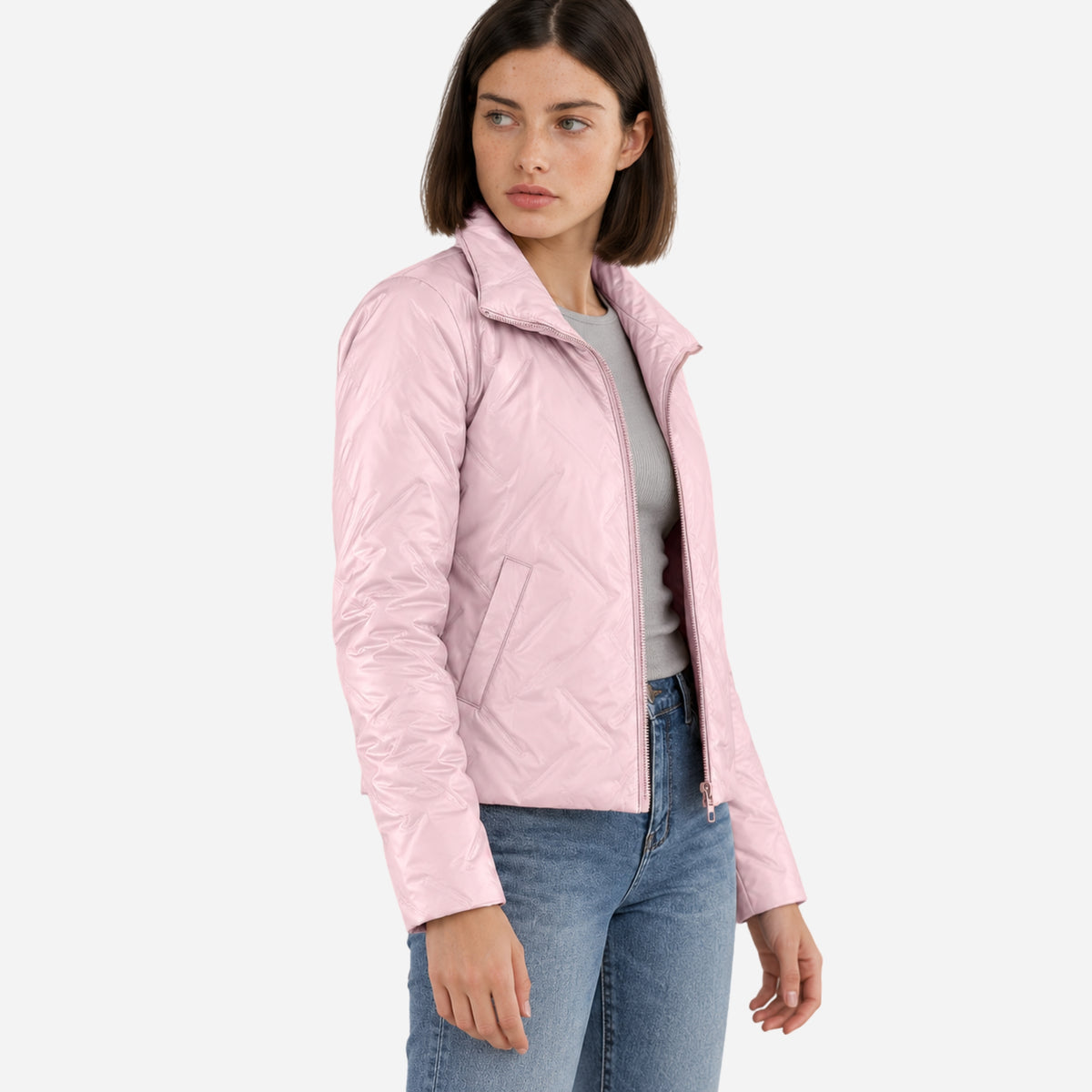 Women’s Geometric-Quilted High-Neck Padded Jacket-Fowsa