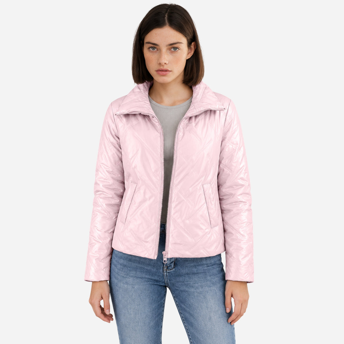 Women’s Geometric-Quilted High-Neck Padded Jacket-Fowsa