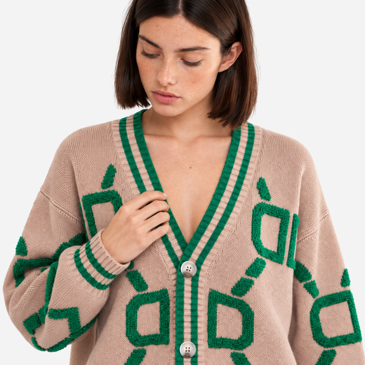 Women's Geometric V-Neck Cardigan Jumper-Fowsa