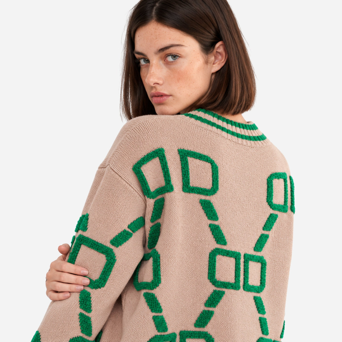 Women's Geometric V-Neck Cardigan Jumper-Fowsa