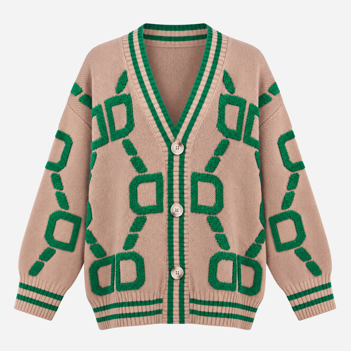 Women's Geometric V-Neck Cardigan Jumper-Fowsa