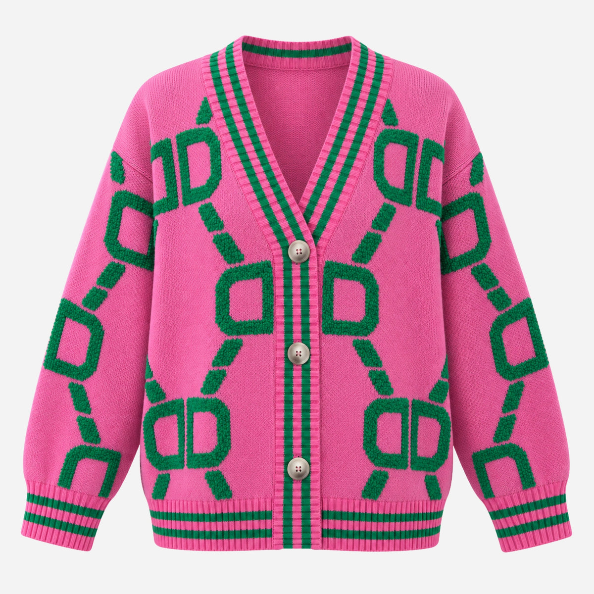 Women's Geometric V-Neck Cardigan Jumper-Fowsa