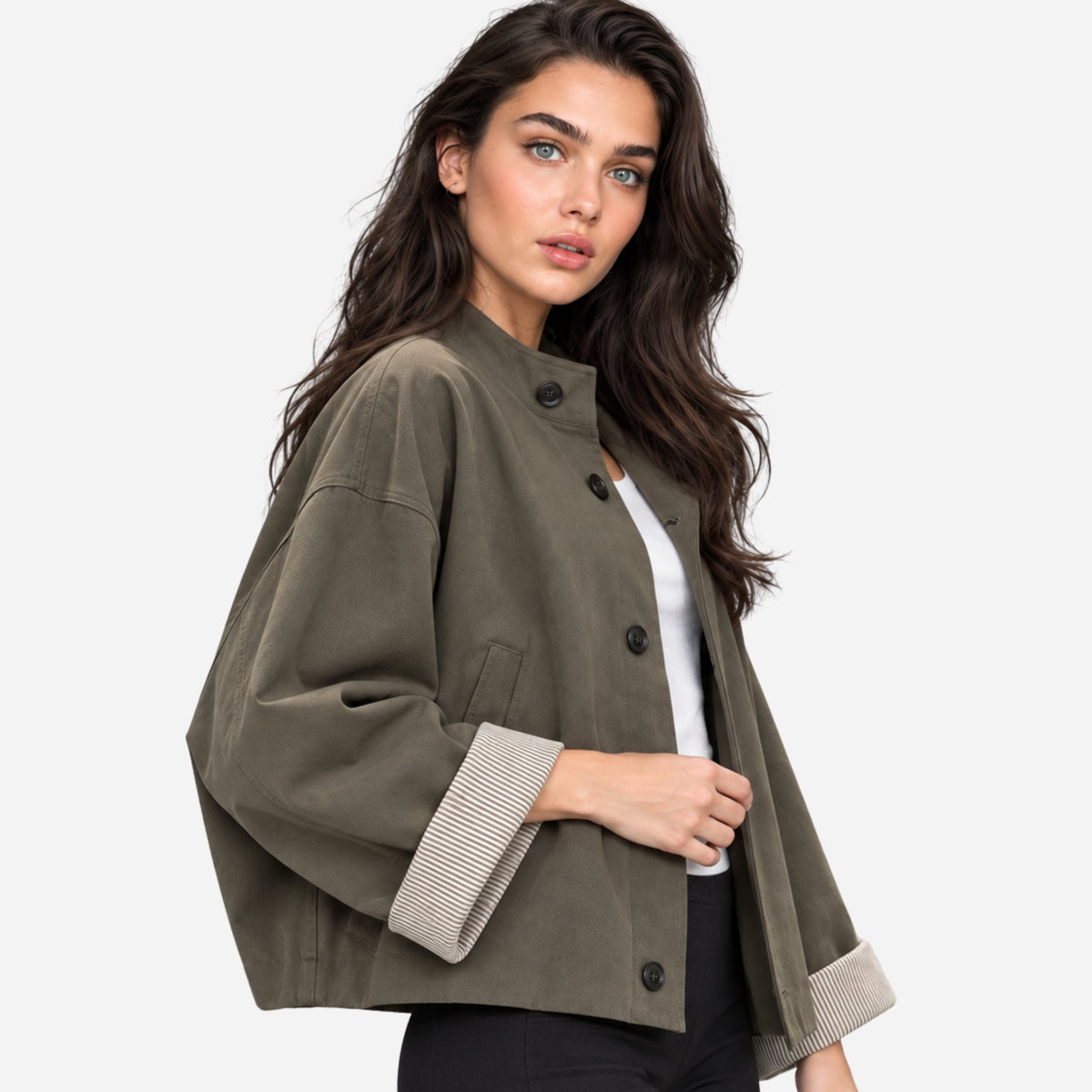 Women's High-Collar Button Jacket-Fowsa