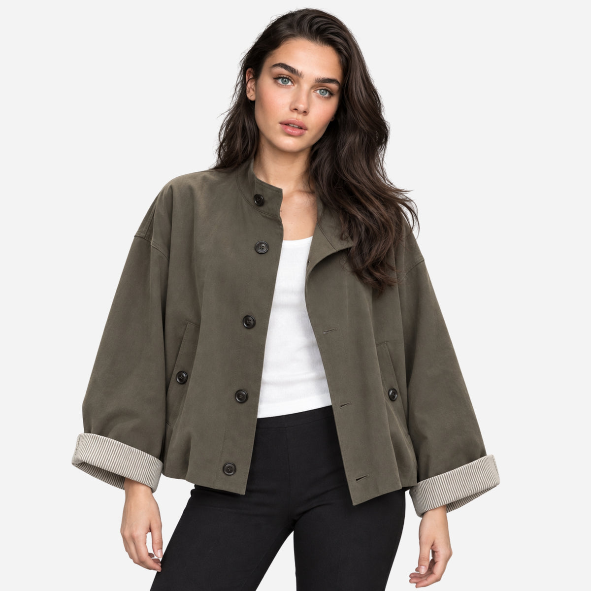 Women's High-Collar Button Jacket-Fowsa