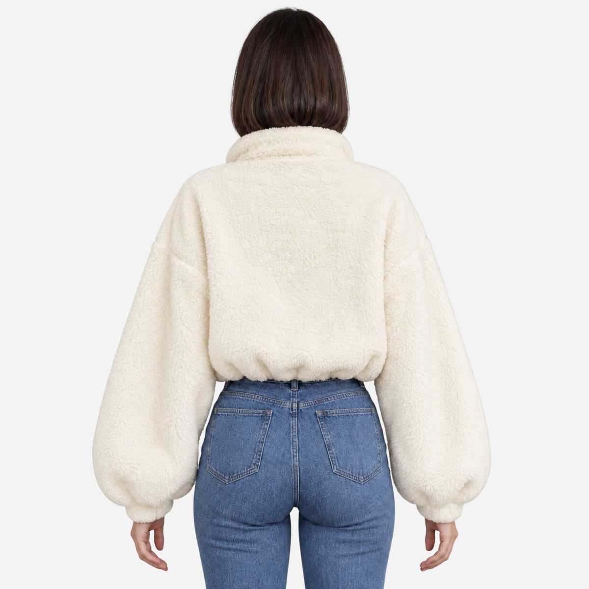 Women’s High-Neck Drawcord-Hem Plush Jacket-Fowsa