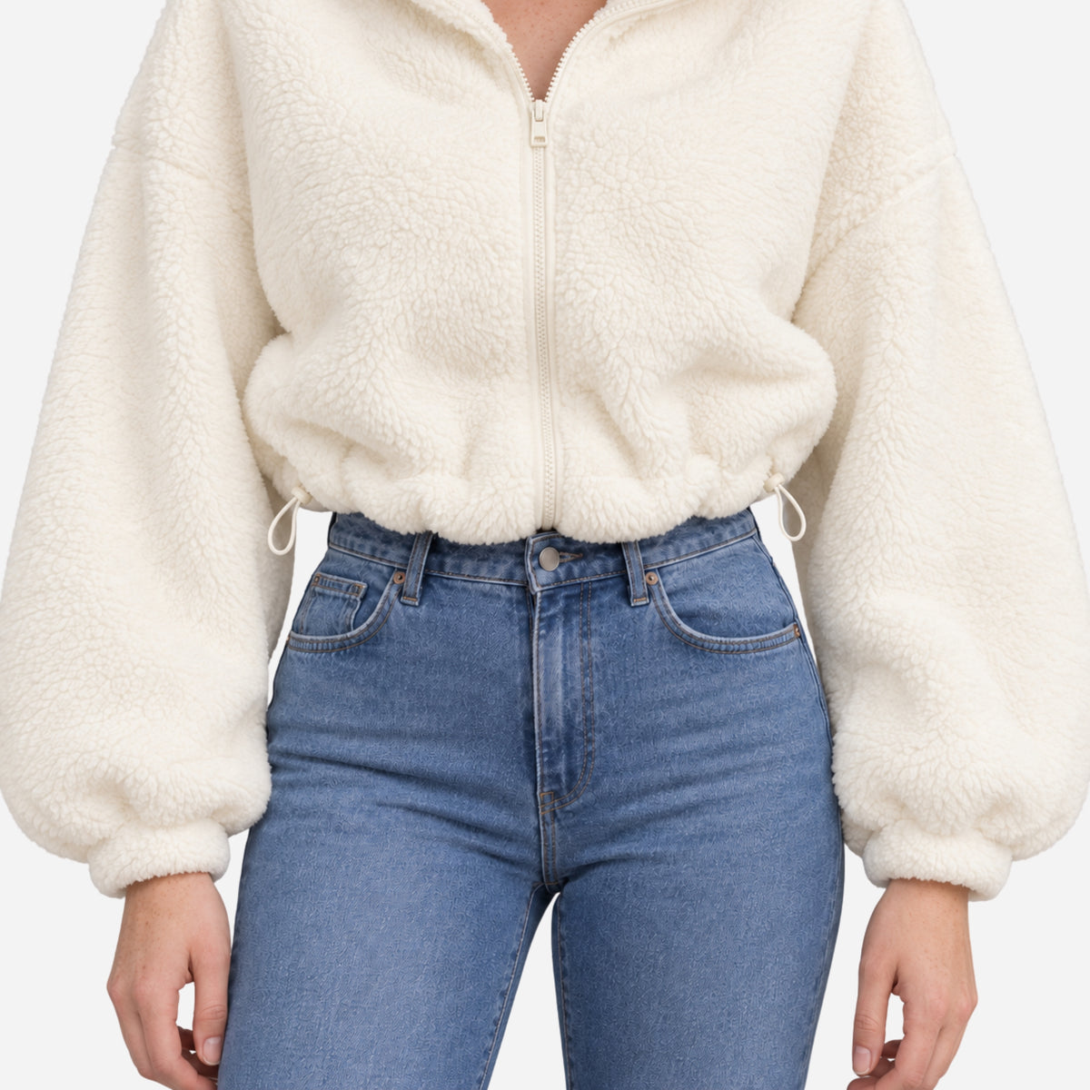 Women’s High-Neck Drawcord-Hem Plush Jacket-Fowsa
