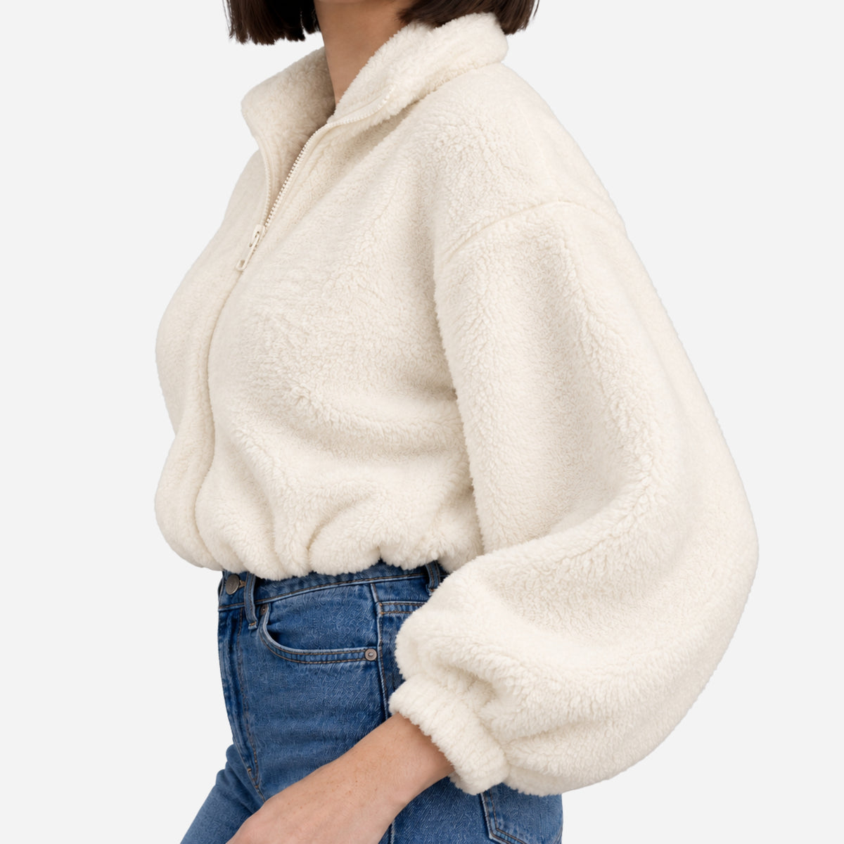 Women’s High-Neck Drawcord-Hem Plush Jacket-Fowsa