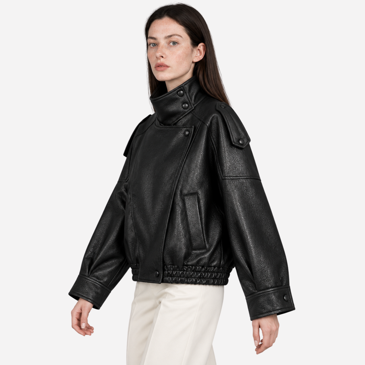 Women’s High-Neck Epaulette Panelled Bomber Jacket-Fowsa