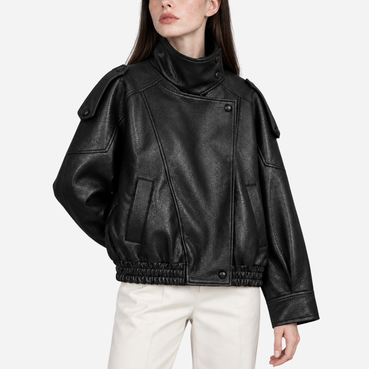 Women’s High-Neck Epaulette Panelled Bomber Jacket-Fowsa