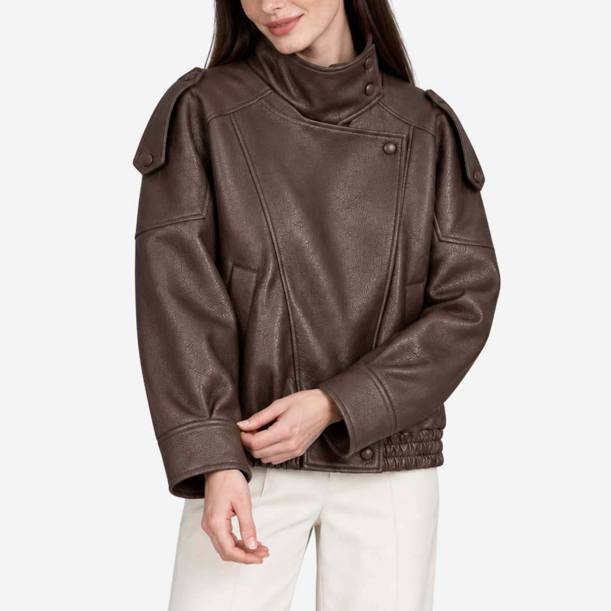 Women’s High-Neck Epaulette Panelled Bomber Jacket-Fowsa
